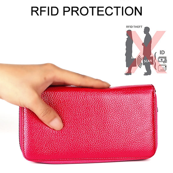 KB196 Top-grain Leather Large Capacity Multi-function 36-Bit Anti-magnetic RFID Organ Card Package Wallet(Purple)