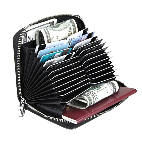 Antimagnetic RFID Multi-functional Genuine Leather Card Package(Black)