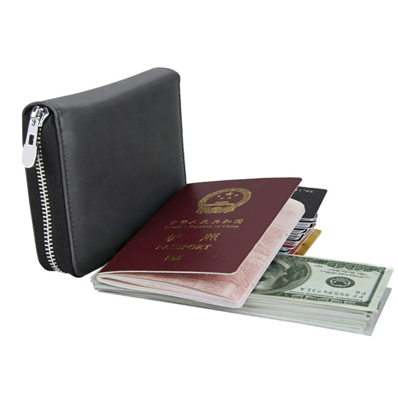 Antimagnetic RFID Multi-functional Genuine Leather Card Package(Black)