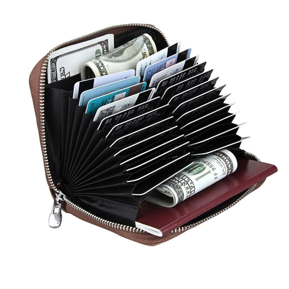 Antimagnetic RFID Multi-functional Genuine Leather Card Package(Coffee)