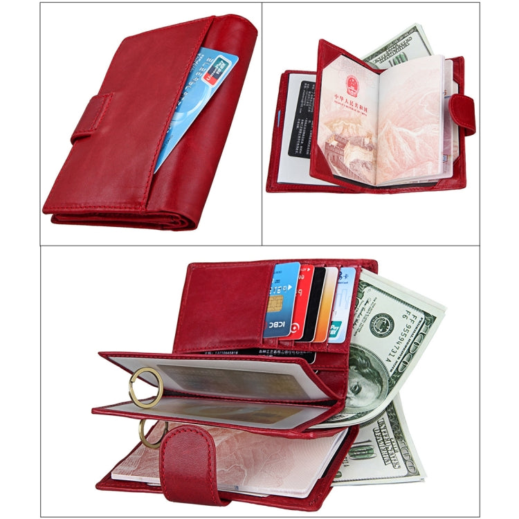 Antimagnet RFID Genuine Leather Wallet / Passport Package / Cowhide Card Slot for man(Red)