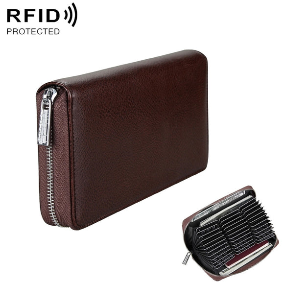Antimagnetic RFID Large Capacity Long Style Genuine Leather Passport Package / Multifunctional and Many Card Slots Card Package(Coffee)