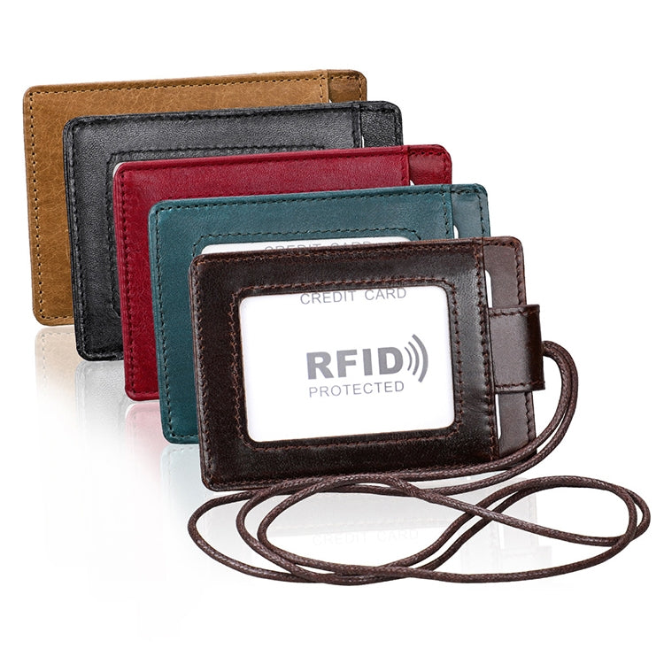 KB153 Antimagnetic RFID Leather Card Holder ID Card Badge with Lanyard(Red)