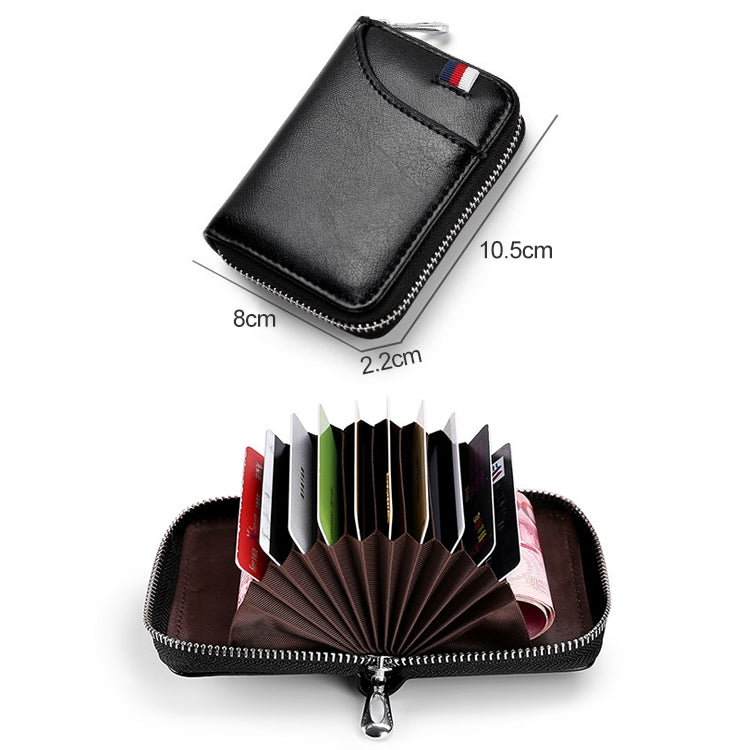 KB155 Antimagnetic RFID Zipper Leather Large-capacity Cards Holder Wallet(Black)