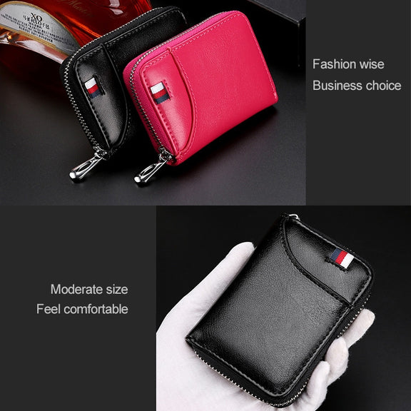 KB155 Antimagnetic RFID Zipper Leather Large-capacity Cards Holder Wallet(Black)