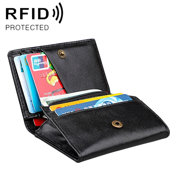 KB171 Antimagnetic RFID Crazy Horse Texture Leather Card Holder Wallet for Men and Women(Black)