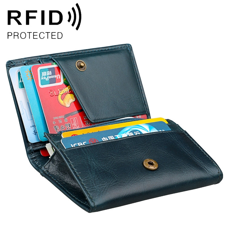 KB171 Antimagnetic RFID Crazy Horse Texture Leather Card Holder Wallet for Men and Women(Blue)