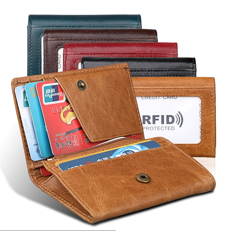 KB171 Antimagnetic RFID Crazy Horse Texture Leather Card Holder Wallet for Men and Women(Red)