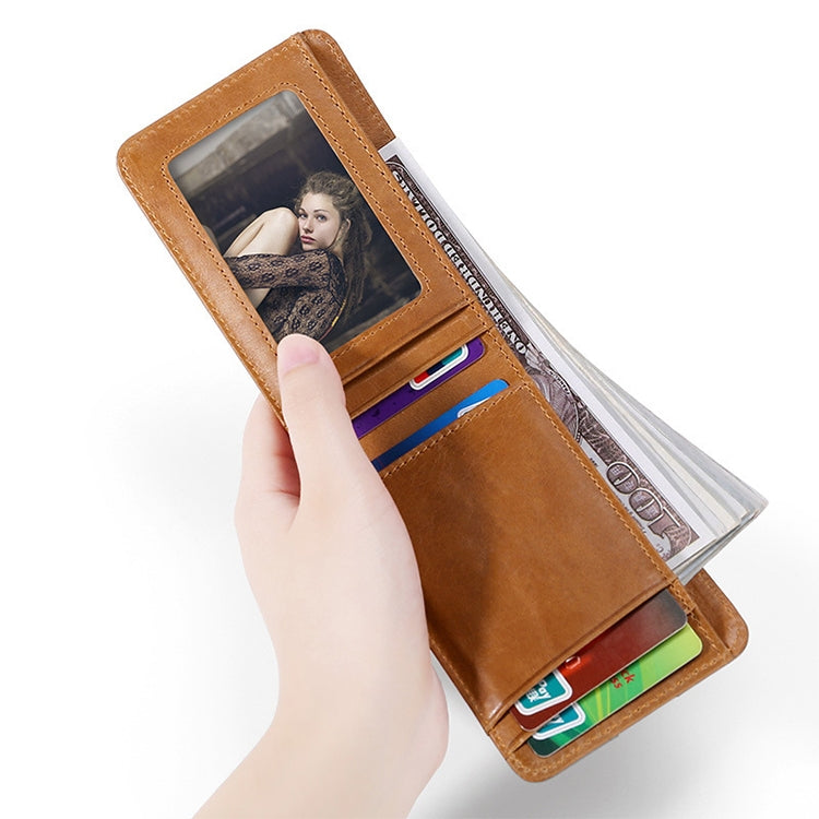 KB186 Antimagnetic RFID Mini Crazy Horse Texture Leather Billfold Card Wallet for Men and Women(Black)