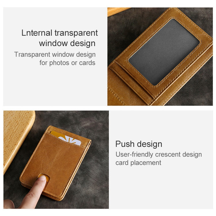 KB186 Antimagnetic RFID Mini Crazy Horse Texture Leather Billfold Card Wallet for Men and Women(Yellowish-brown)