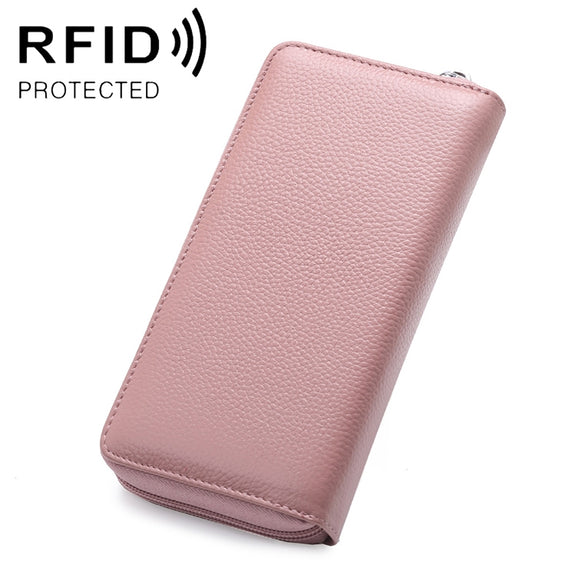 902 Antimagnetic RFID Litchi Texture Women Large Capacity Hand Wallet Purse Phone Bag with Card Slots(Light Pink)
