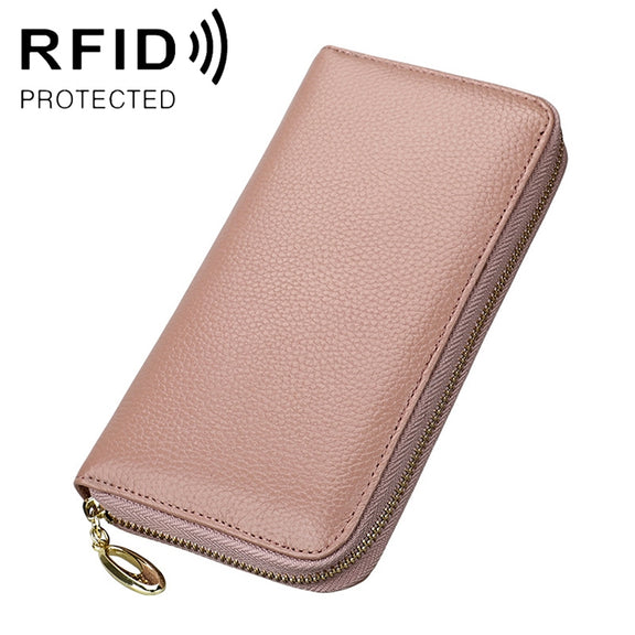 906 Antimagnetic RFID Litchi Texture Women Large Capacity Hand Wallet Purse Phone Bag with Card Slots(Light Pink)