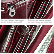 3559 Antimagnetic RFID Multi-function Zipper Retro Top-grain Leather Lady Purse Wallet (Wine Red)