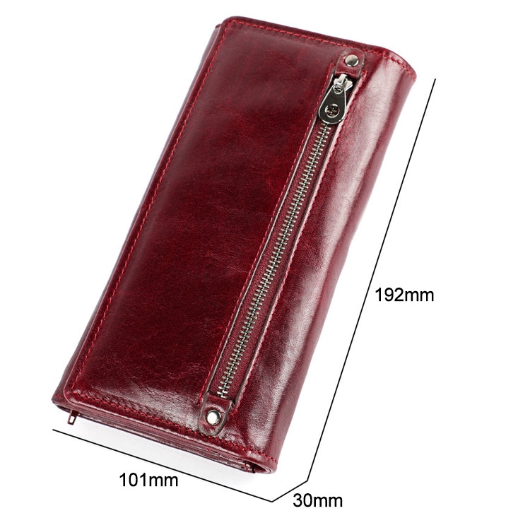 3559 Antimagnetic RFID Multi-function Zipper Retro Top-grain Leather Lady Purse Wallet (Yellowish-brown)