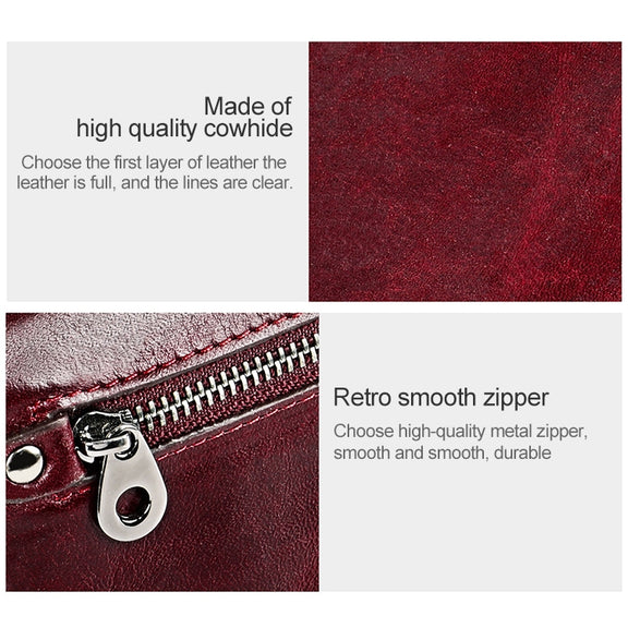 3559 Antimagnetic RFID Multi-function Zipper Retro Top-grain Leather Lady Purse Wallet (Yellowish-brown)