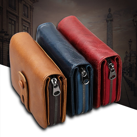 3577 Antimagnetic RFID Men and Women Crazy Horse Texture Leather Zipper Wallet (Yellowish-brown)