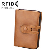 3577 Antimagnetic RFID Men and Women Crazy Horse Texture Leather Zipper Wallet (Yellowish-brown)