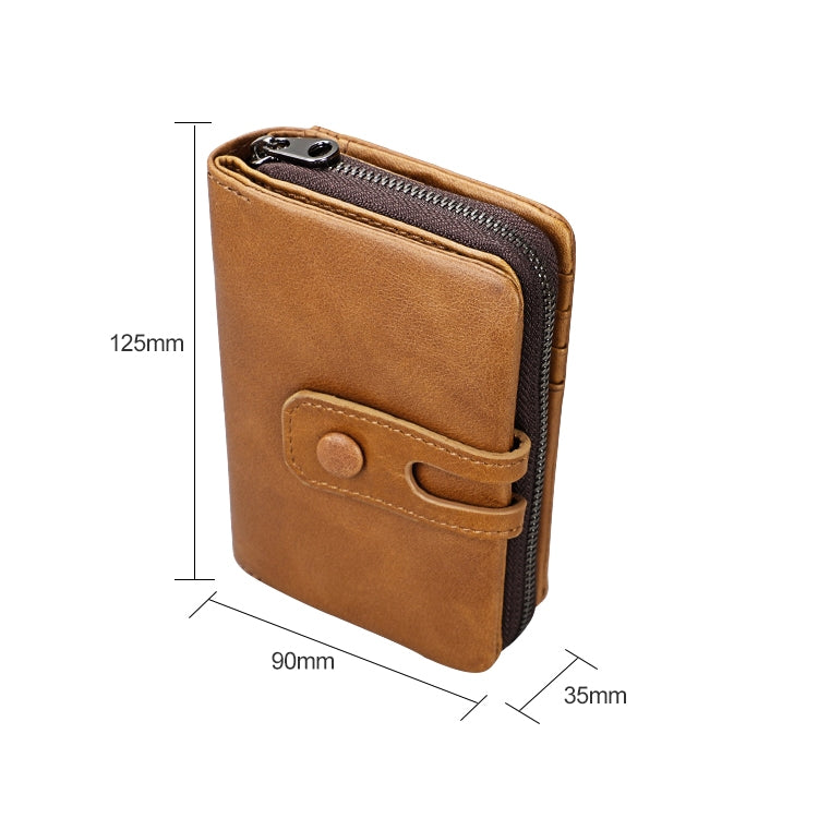 3577 Antimagnetic RFID Men and Women Crazy Horse Texture Leather Zipper Wallet (Yellowish-brown)