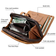 3577 Antimagnetic RFID Men and Women Crazy Horse Texture Leather Zipper Wallet (Yellowish-brown)
