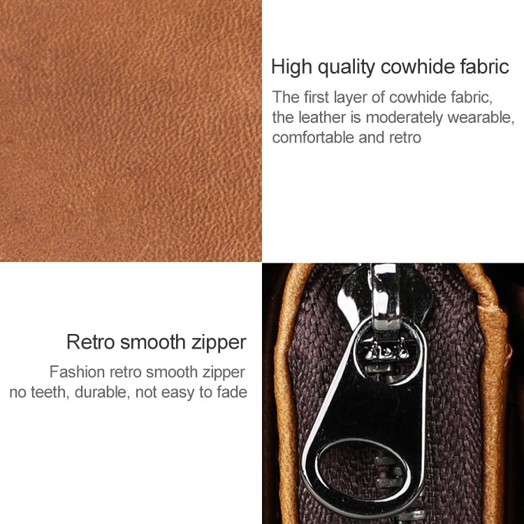 3577 Antimagnetic RFID Men and Women Crazy Horse Texture Leather Zipper Wallet (Yellowish-brown)