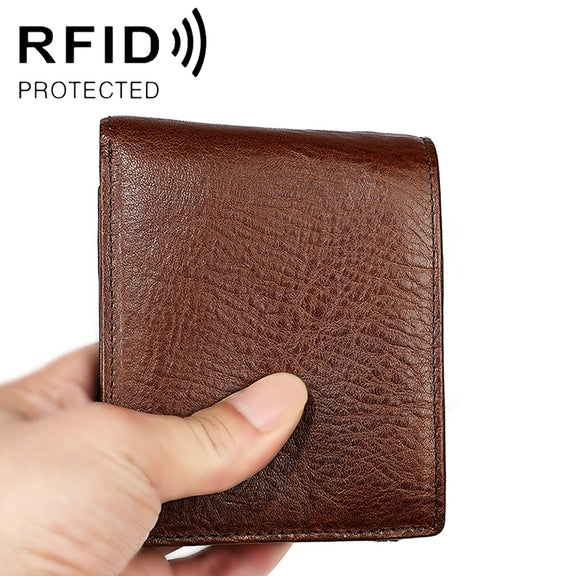 8018 Antimagnetic RFID Retro Fashion Crazy Horse Texture Leather Wallet for Men and Women