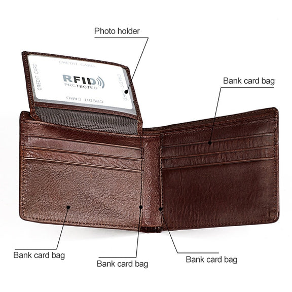 8018 Antimagnetic RFID Retro Fashion Crazy Horse Texture Leather Wallet for Men and Women