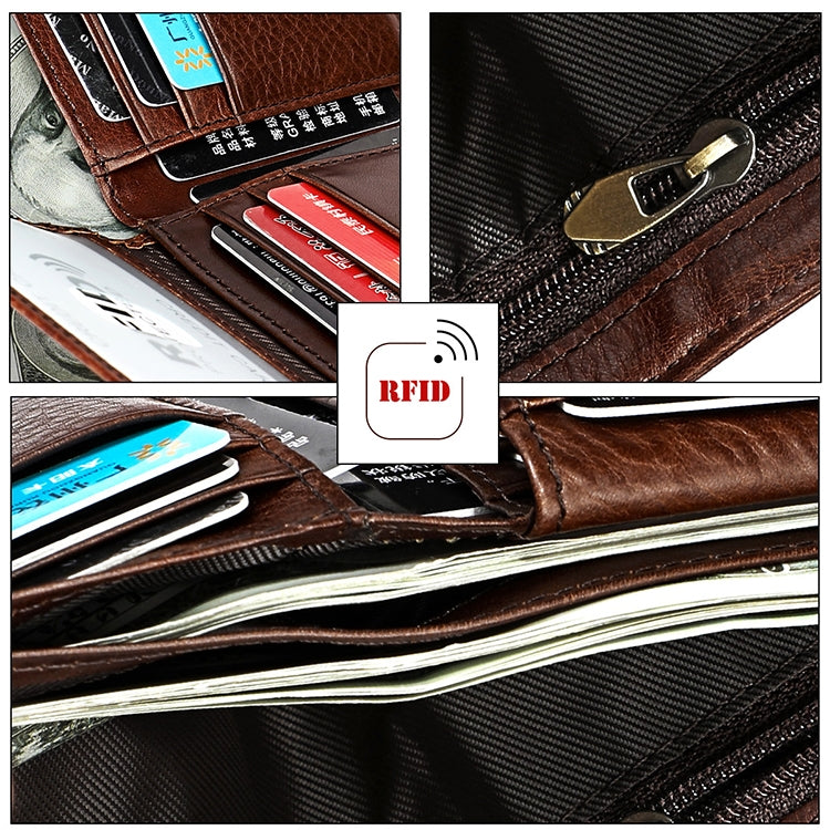8018 Antimagnetic RFID Retro Fashion Crazy Horse Texture Leather Wallet for Men and Women
