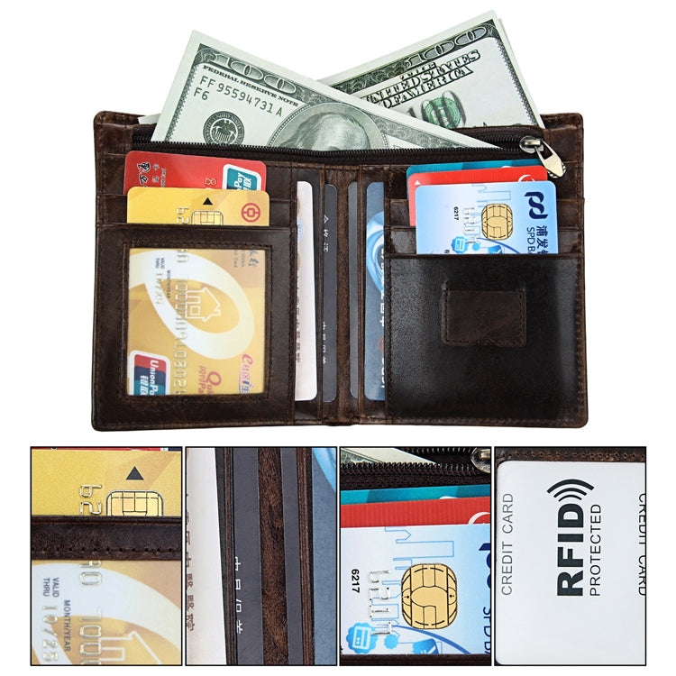 8232 Antimagnetic RFID Men Oil Wax Leather Wallet with Detachable Card Holder