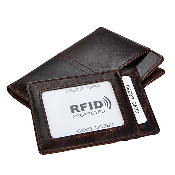 8232 Antimagnetic RFID Men Oil Wax Leather Wallet with Detachable Card Holder