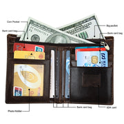 8232 Antimagnetic RFID Men Oil Wax Leather Wallet with Detachable Card Holder