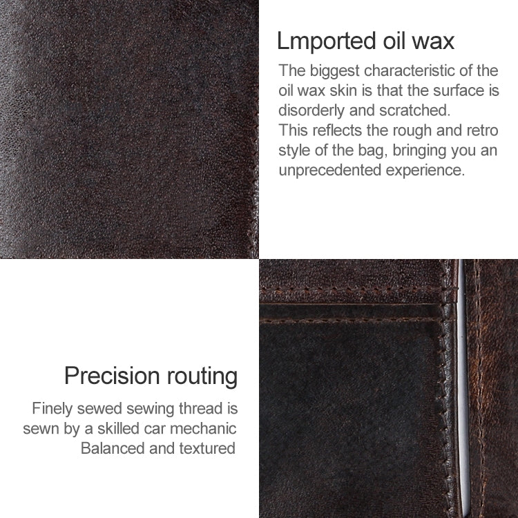 8232 Antimagnetic RFID Men Oil Wax Leather Wallet with Detachable Card Holder
