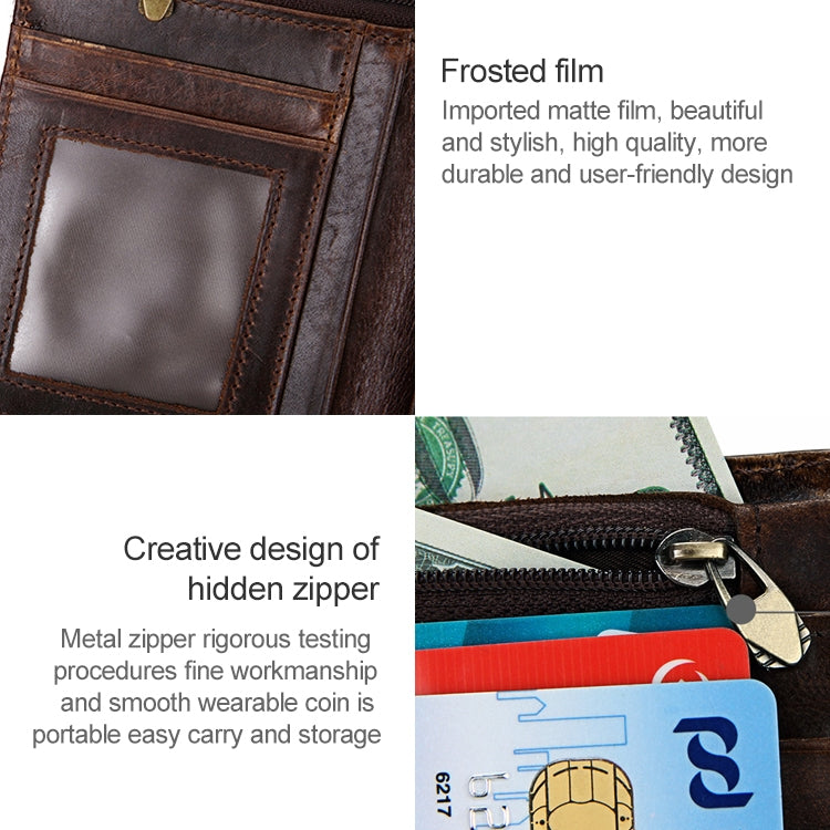 8232 Antimagnetic RFID Men Oil Wax Leather Wallet with Detachable Card Holder