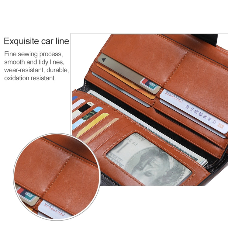 8236 Antimagnetic RFID Multi-function Oil Wax Leather Lady Wallet Large-capacity Purse (Rose Red)