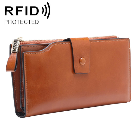 8236 Antimagnetic RFID Multi-function Oil Wax Leather Lady Wallet Large-capacity Purse (Yellow)
