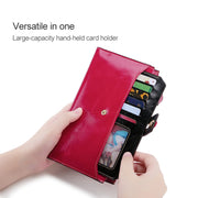 8239 Antimagnetic RFID Multi-function Leather Lady Wallet Large-capacity Purse with Detachable Card Holder (Rose Purple)