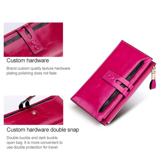 8239 Antimagnetic RFID Multi-function Leather Lady Wallet Large-capacity Purse with Detachable Card Holder (Rose Purple)