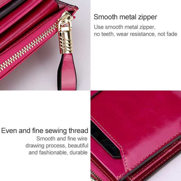 8239 Antimagnetic RFID Multi-function Leather Lady Wallet Large-capacity Purse with Detachable Card Holder (Rose Purple)
