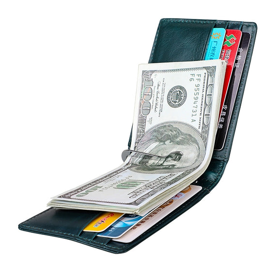 9037 Antimagnetic RFID Crazy Horse Texture Leather Wallet Billfold for Men and Women(Blue)