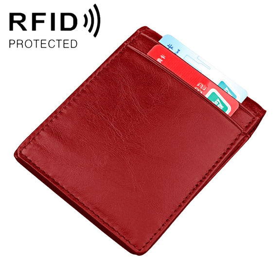 9037 Antimagnetic RFID Crazy Horse Texture Leather Wallet Billfold for Men and Women(Red)