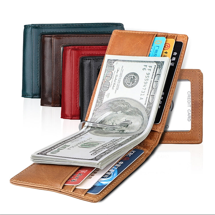 9037 Antimagnetic RFID Crazy Horse Texture Leather Wallet Billfold for Men and Women(Red)