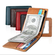 9037 Antimagnetic RFID Crazy Horse Texture Leather Wallet Billfold for Men and Women(Yellowish-brown)