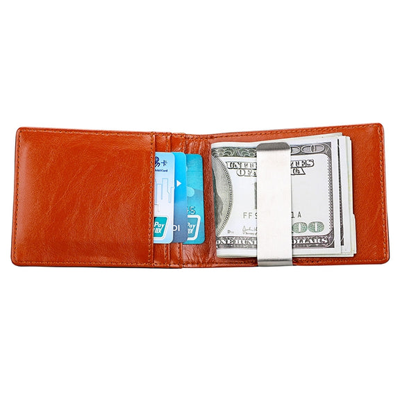 9601 Antimagnetic RFID Mini Crazy Horse Texture Leather Wallet Billfold