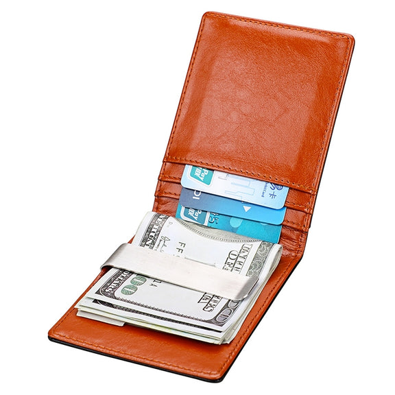9601 Antimagnetic RFID Mini Crazy Horse Texture Leather Wallet Billfold