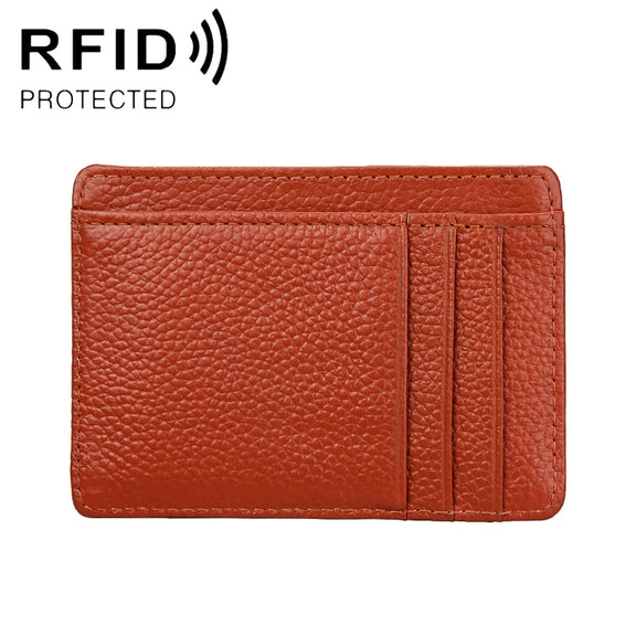 KB37 Antimagnetic RFID Litchi Texture Leather Card Holder Wallet Billfold for Men and Women (Brown)