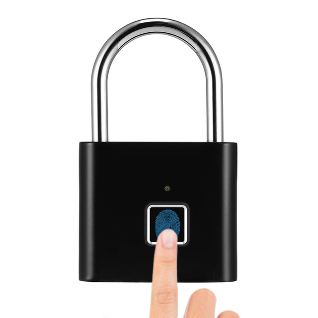 Stainless Steel Automatic Intelligent Fingerprint Padlock Electronic Lock, 10 Fingerprint Edition(Black)