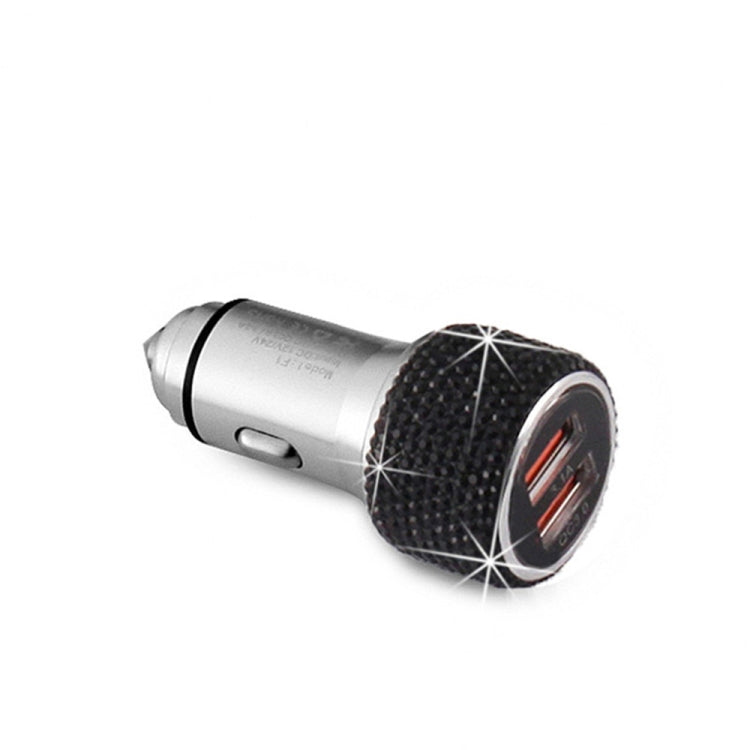 Car Diamond Aluminium Alloy QC3.0 Dual USB Quick Charger(Black)