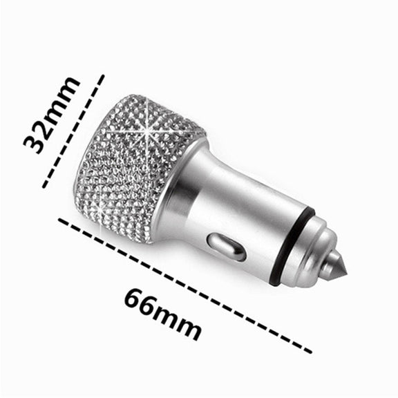 Car Diamond Aluminium Alloy QC3.0 Dual USB Quick Charger(Black)