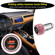 Car Diamond Aluminium Alloy QC3.0 Dual USB Quick Charger(Black)