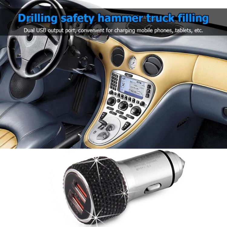 Car Diamond Aluminium Alloy QC3.0 Dual USB Quick Charger(Black)
