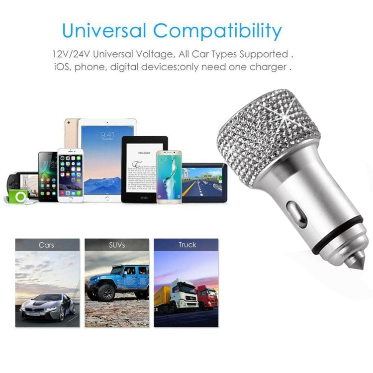 Car Diamond Aluminium Alloy QC3.0 Dual USB Quick Charger(Black)